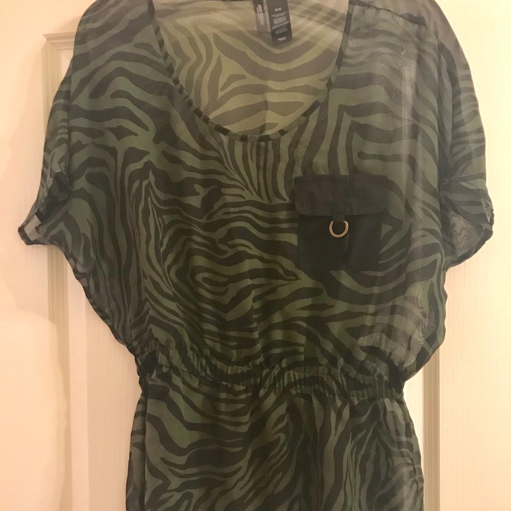 Black and army green animal print blouse